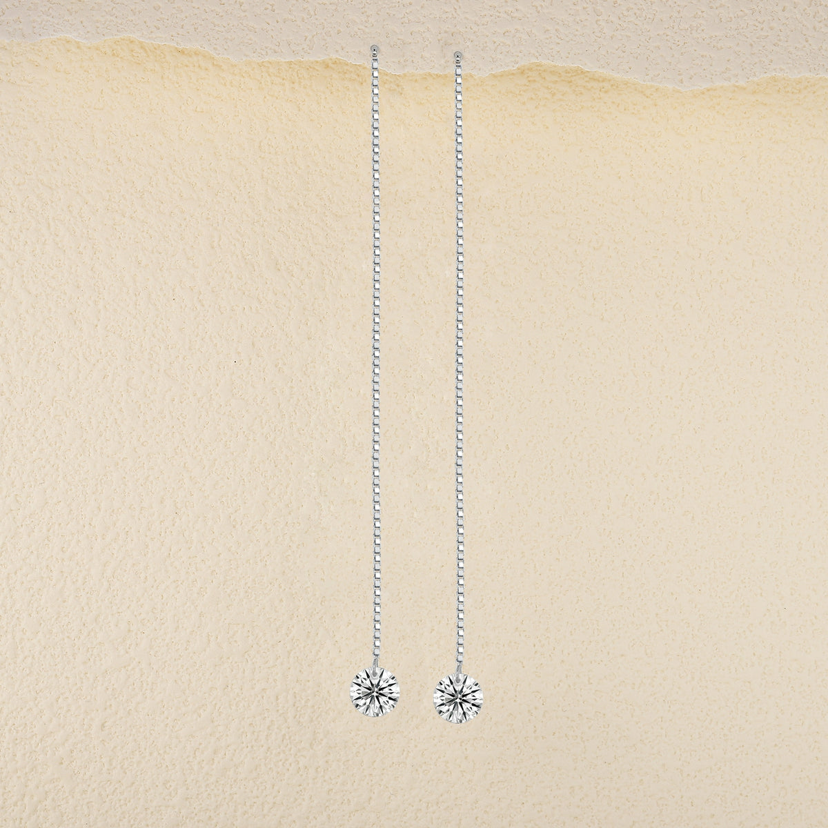 S925 Sterling Silver Moissanite Threader Earrings — Round Solitaire Drop Chain Pair