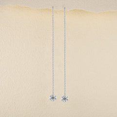 S925 Sterling Silver Moissanite Threader Earrings — Round Solitaire Drop Chain Pair
