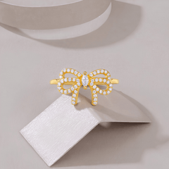 Bow Ring — Moissanite Ribbon Ring, 18K Gold Plated Sterling Silver