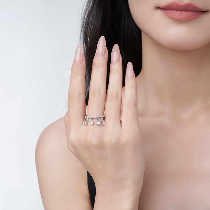 Floating Moissanite Teardrop Charm Ring in 925 Sterling Silver