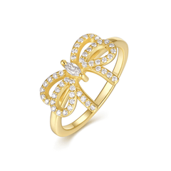 Bow Ring — Moissanite Ribbon Ring, 18K Gold Plated Sterling Silver