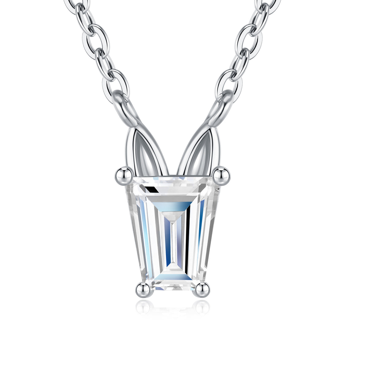 Authentic Emerald Cut Moissanite Pendant Necklace in 925 Sterling Silver