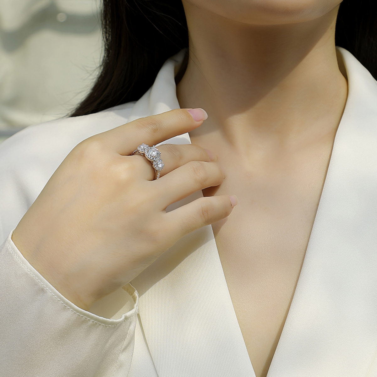 1 Carat Oval-Inspired Three Stone Ring- Moissanite Engagement Ring