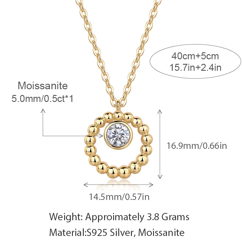 Moissanite Beaded Circle Necklace – S925 Sterling Silver