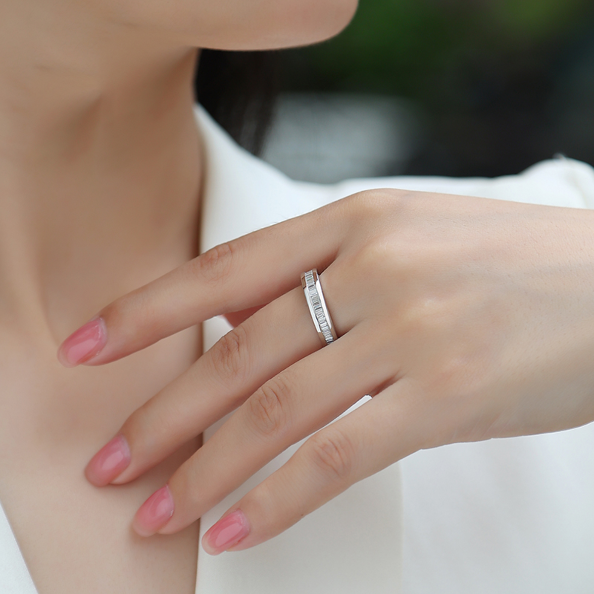 Authentic Moissanite Baguette Band Ring in 925 Sterling Silver | Certified Moissanite Wedding Ring