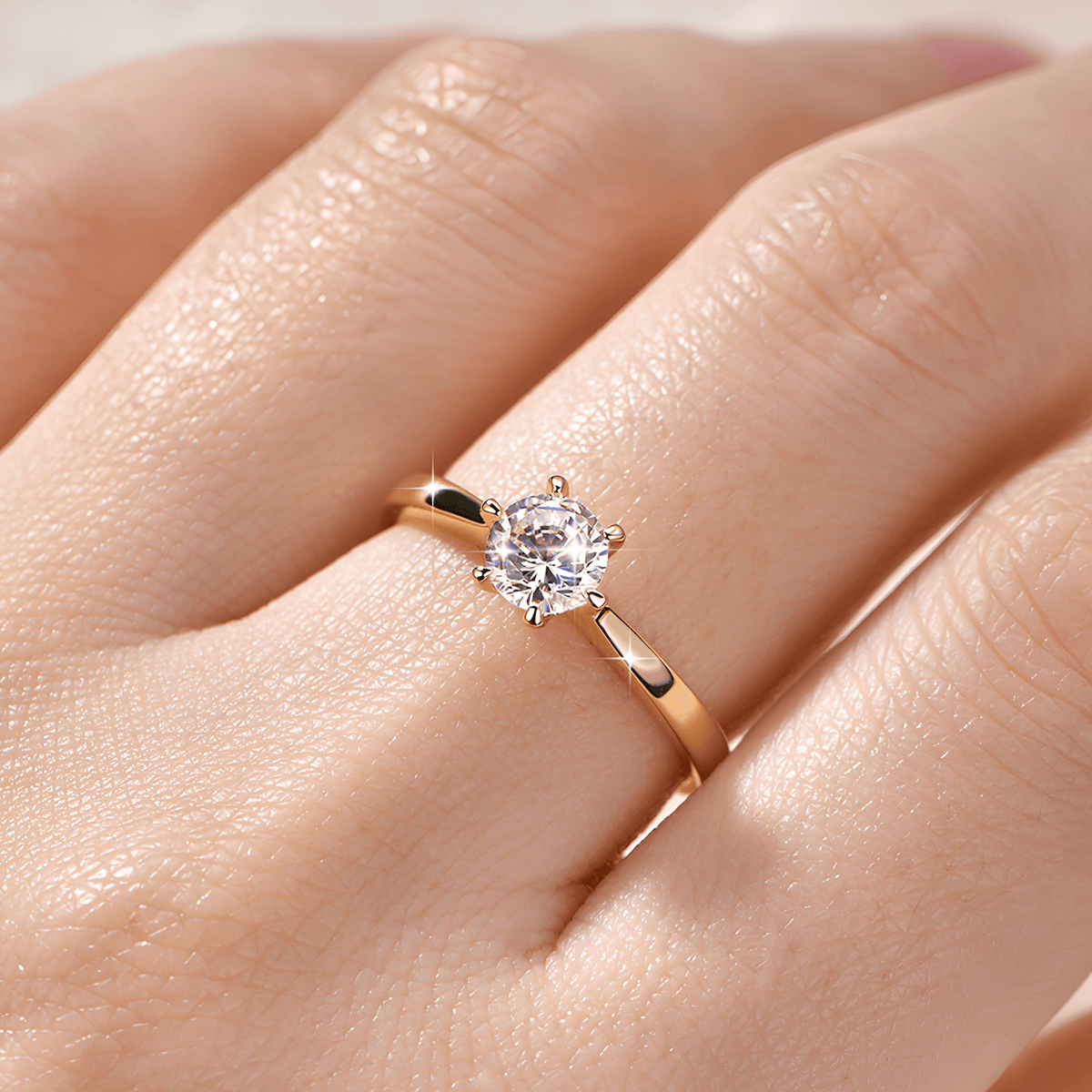 1 Carat Round Moissanite Solitaire Ring, Six Prong, Gold Plated