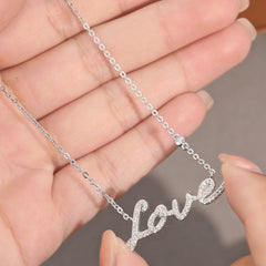 Moissanite Love Necklace 925 Sterling Silver – Pavé Script Pendant