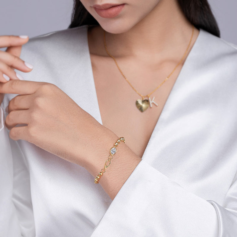 Moissanite Ball Chain Bracelet – 14K Gold Plated Sterling Silver