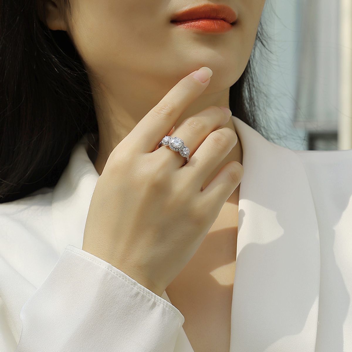 1 Carat Oval-Inspired Three Stone Ring- Moissanite Engagement Ring