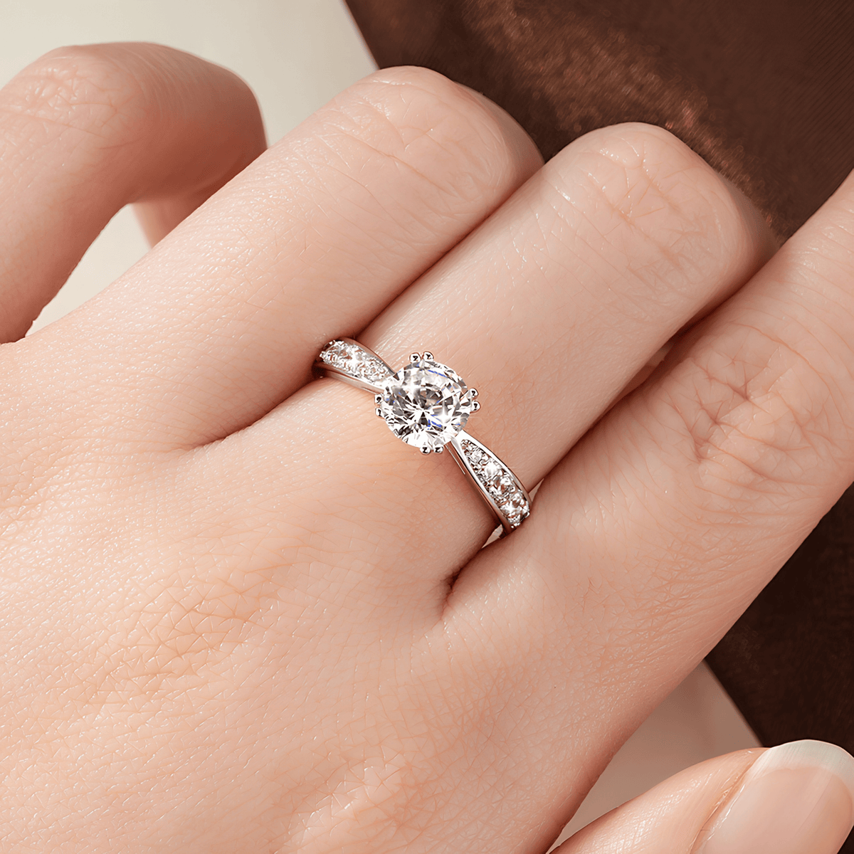 Moissanite Solitaire Ring with Side Stones, Gold Filled
