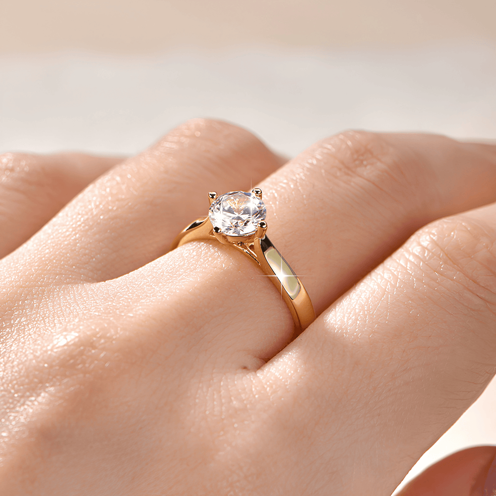 1 Carat Round Moissanite Solitaire Ring, 14K Gold Plated
