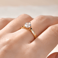 1 Carat Round Moissanite Solitaire Ring, 14K Gold Plated