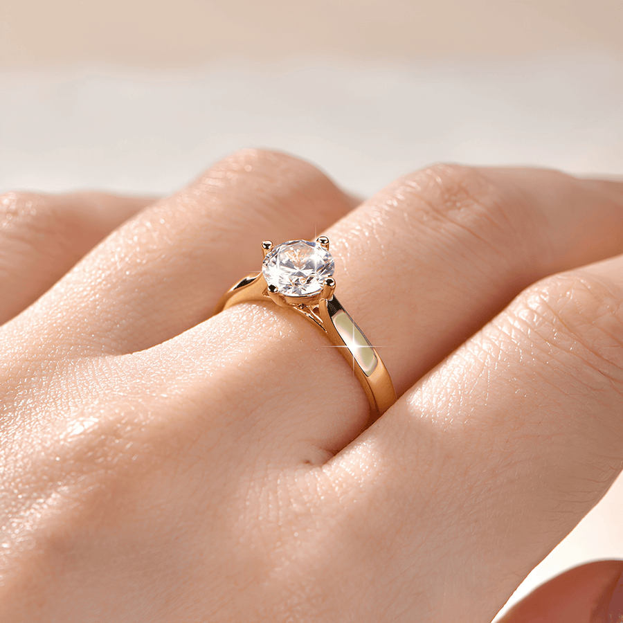 1 Carat Round Moissanite Solitaire Ring, 14K Gold Plated