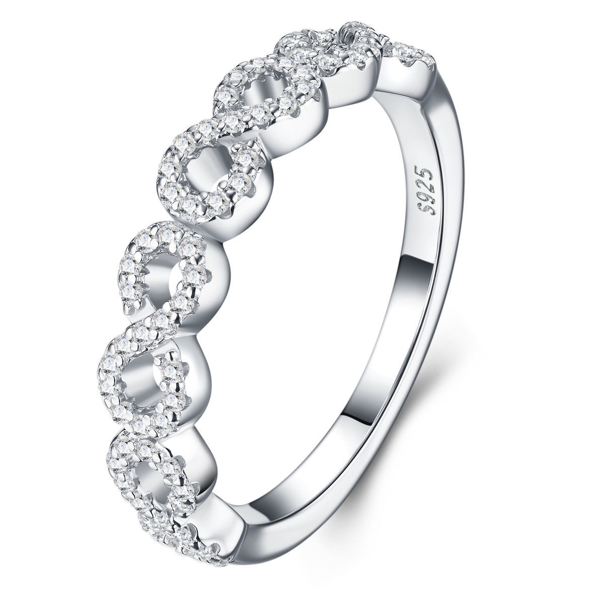 Linked Hearts Moissanite Band — Clean Silver, Maximum Sparkle