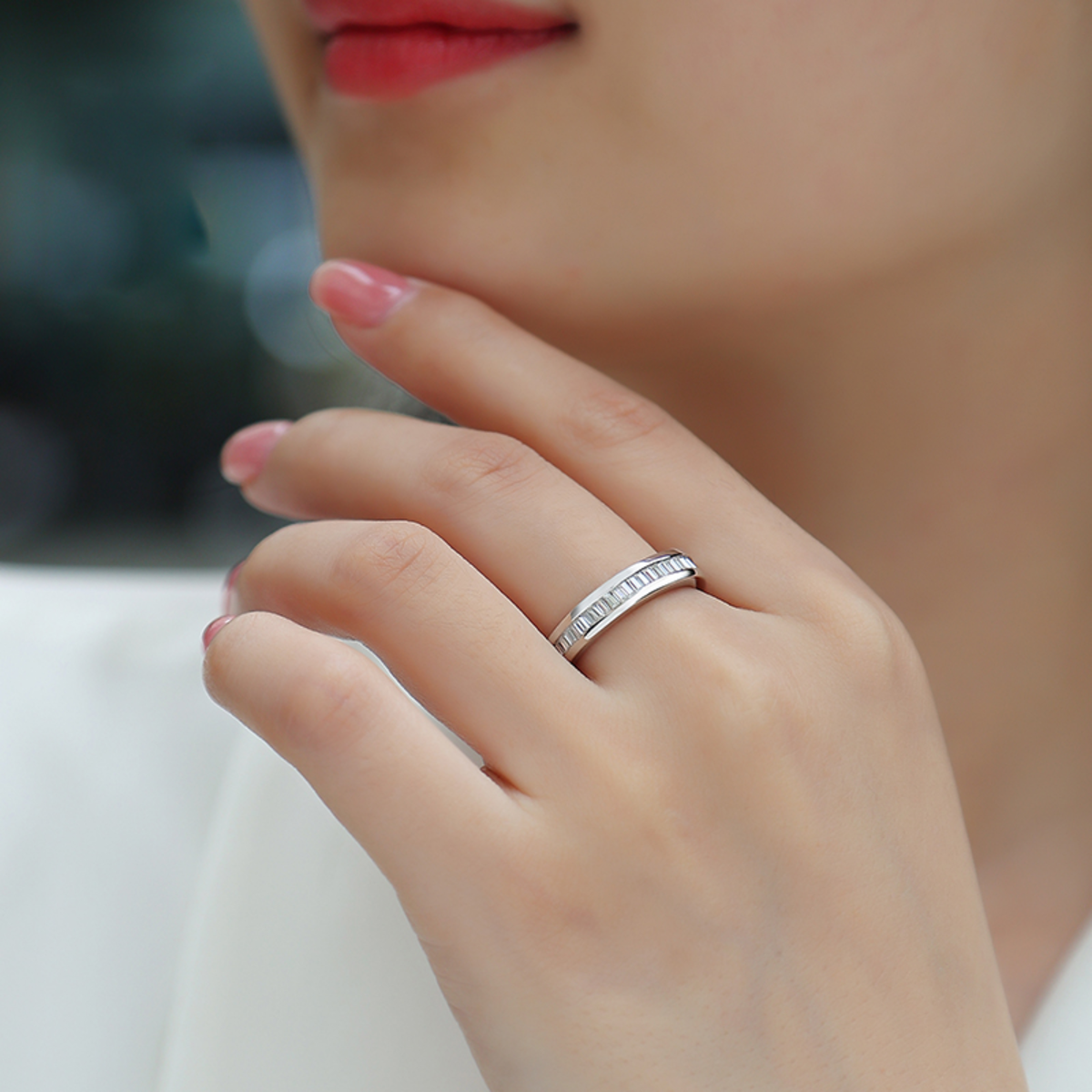Authentic Moissanite Baguette Band Ring in 925 Sterling Silver | Certified Moissanite Wedding Ring