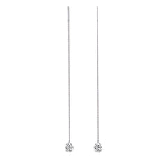 S925 Sterling Silver Moissanite Threader Earrings — Round Solitaire Drop Chain Pair