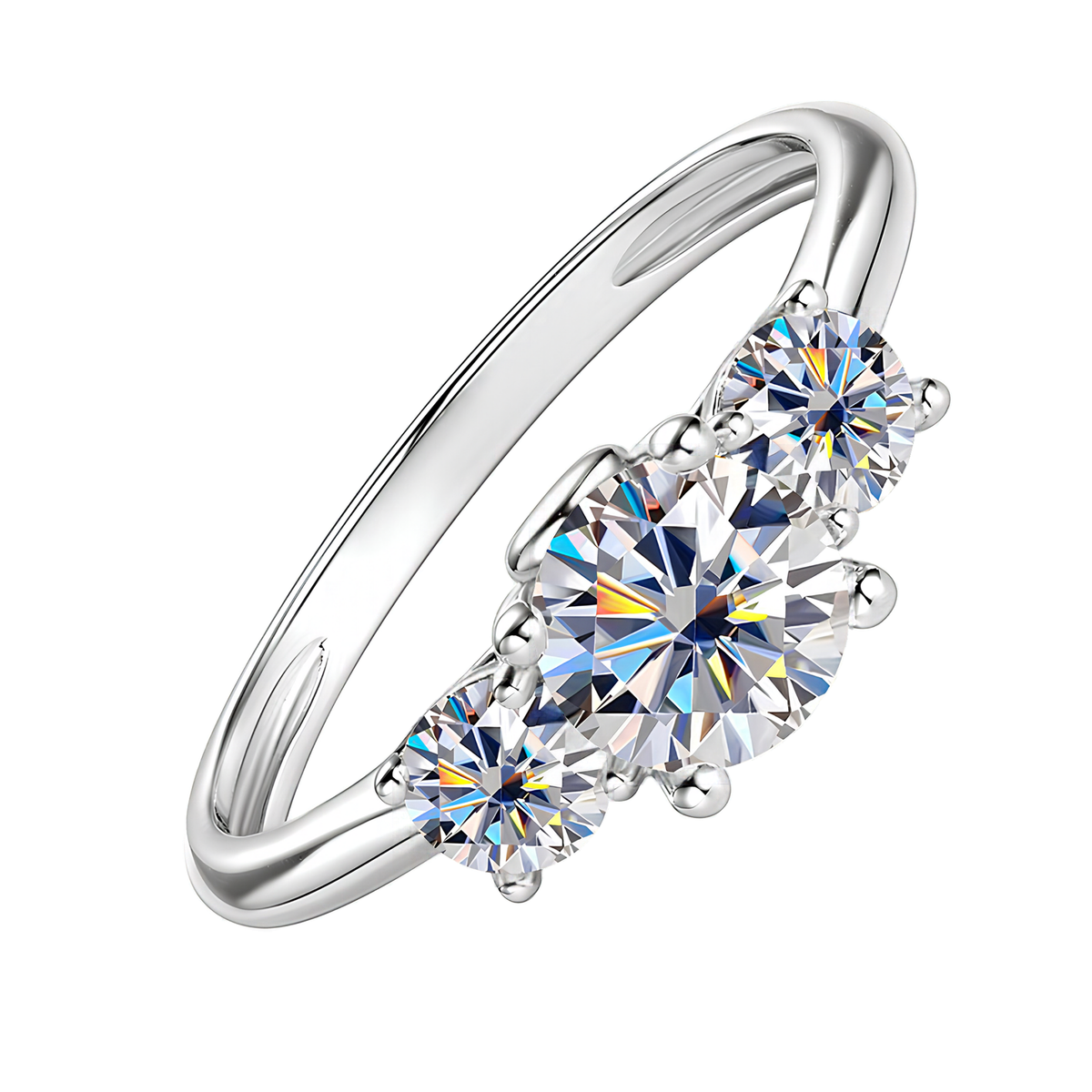 3 Stone Moissanite Engagement Ring, Gold Filled, Promise Gift