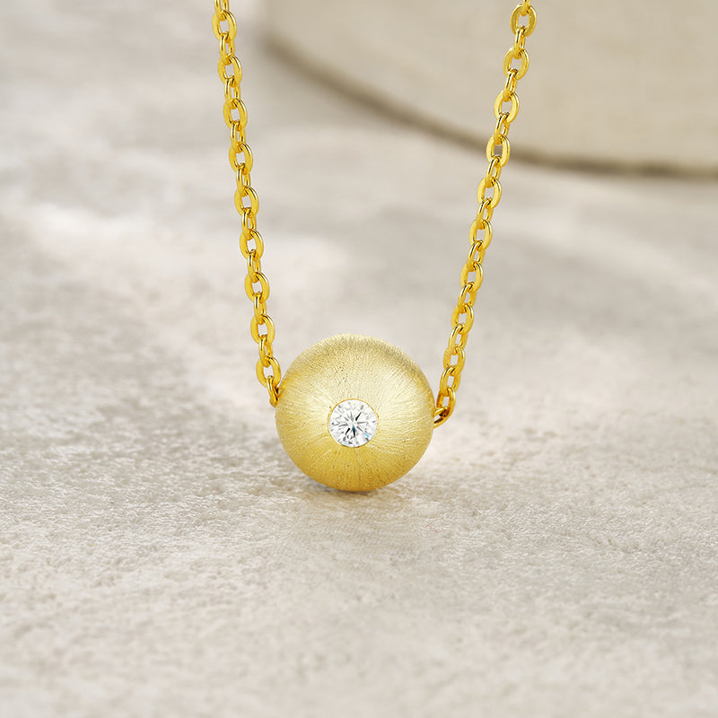 14K Gold Plated Moissanite Necklace 925 Sterling Silver – Round Pendant