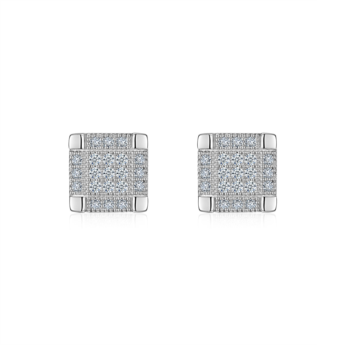 925 Sterling Silver Square Pavé Moissanite Stud Earrings (Approx. 8mm)