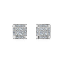 925 Sterling Silver Square Pavé Moissanite Stud Earrings (Approx. 8mm)