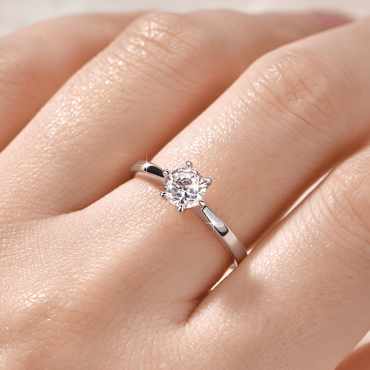 1 Carat Round Moissanite Solitaire Ring, Six Prong, Gold Plated