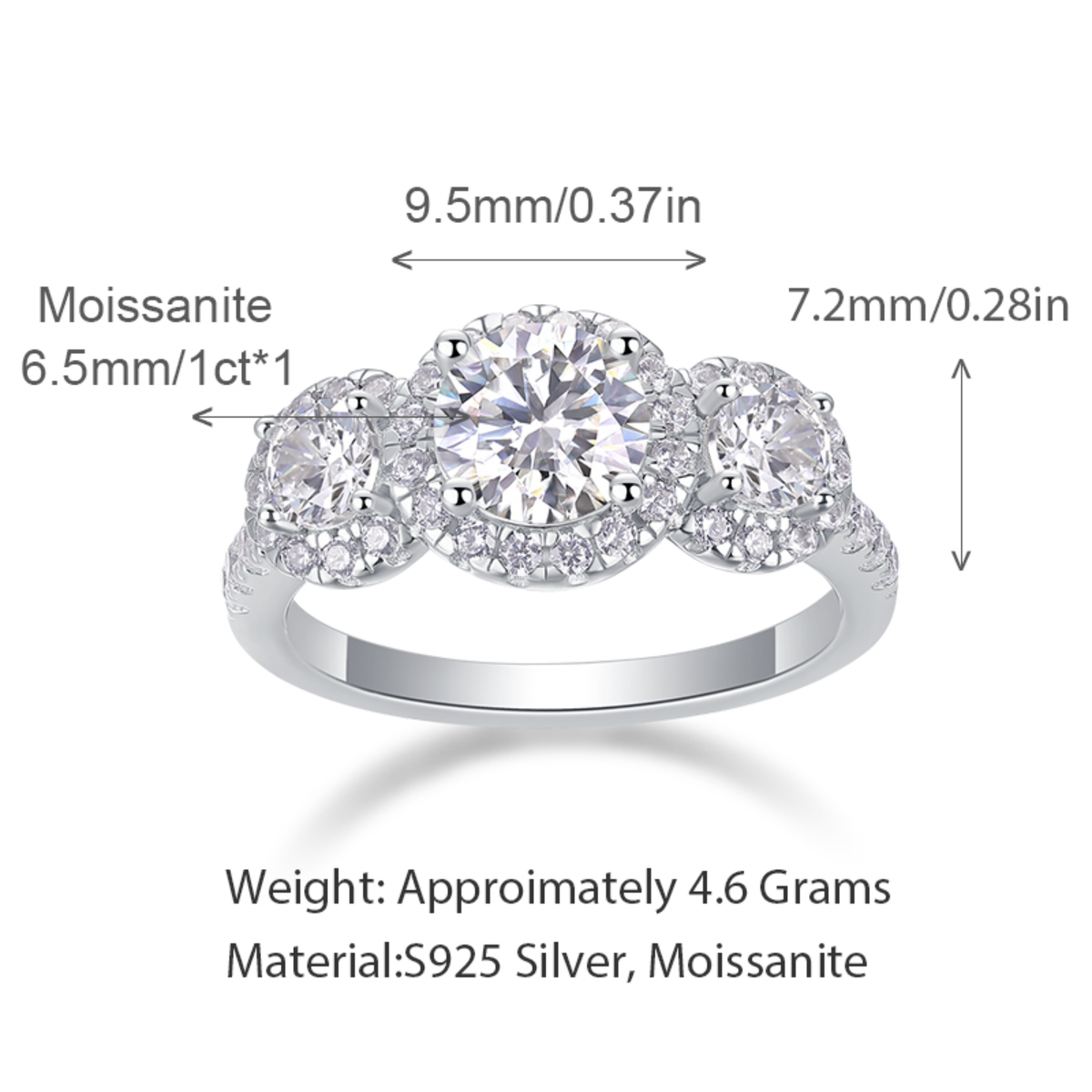 1 Carat Oval-Inspired Three Stone Ring- Moissanite Engagement Ring