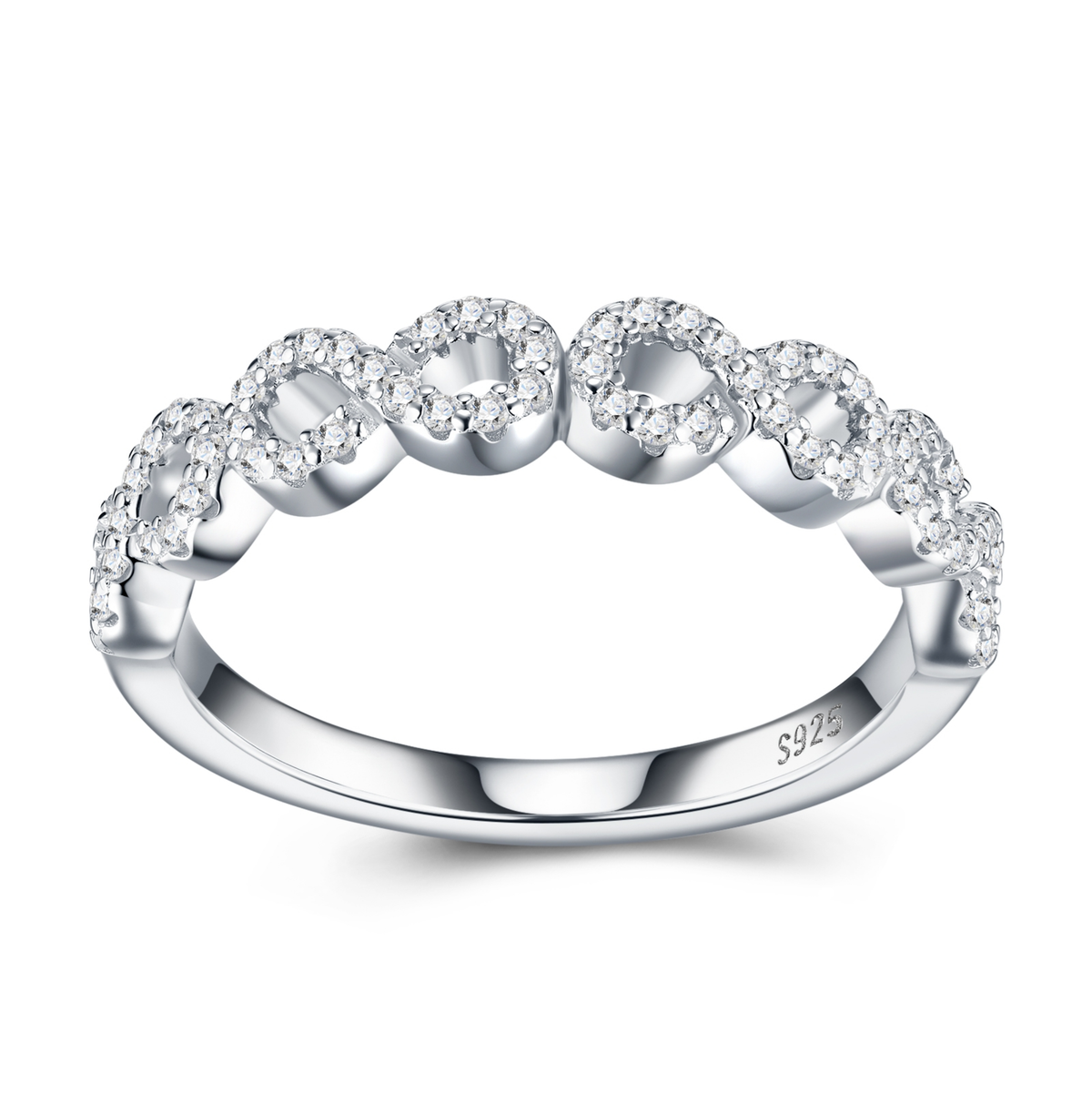 Linked Hearts Moissanite Band — Clean Silver, Maximum Sparkle