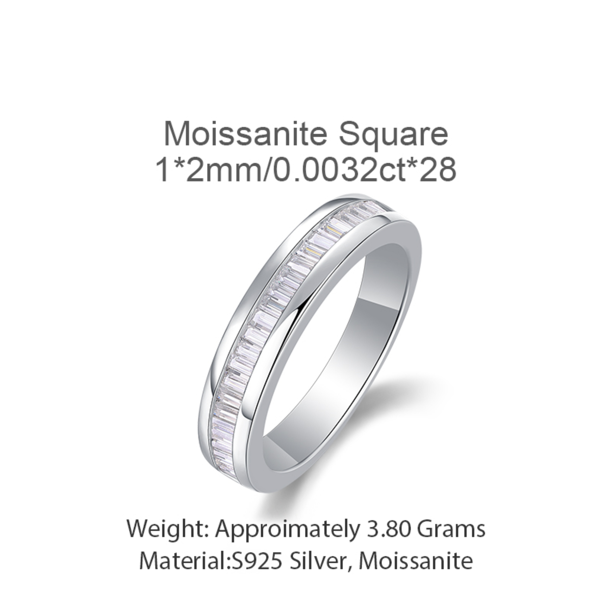 Authentic Moissanite Baguette Band Ring in 925 Sterling Silver | Certified Moissanite Wedding Ring