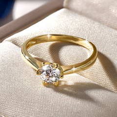 1 Carat Round Moissanite Solitaire Ring, Six Prong, Gold Plated