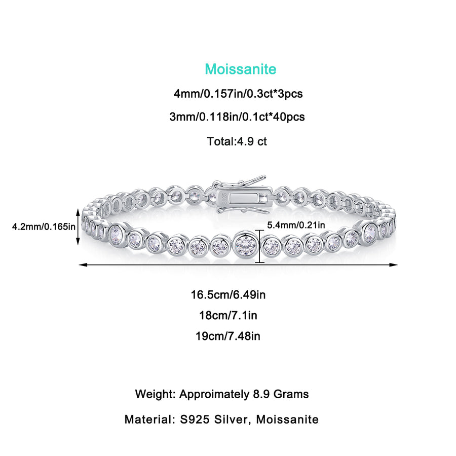 Moissanite Bezel Tennis Bracelet – S925 Sterling Silver