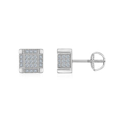 925 Sterling Silver Square Pavé Moissanite Stud Earrings (Approx. 8mm)