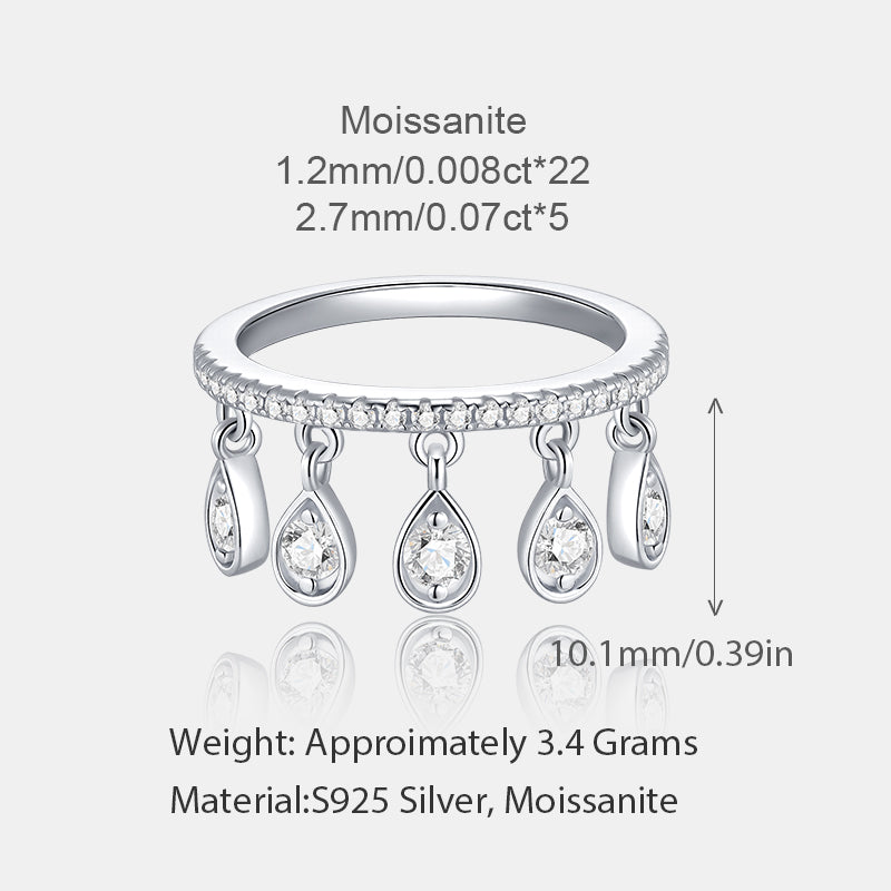 Floating Moissanite Teardrop Charm Ring in 925 Sterling Silver