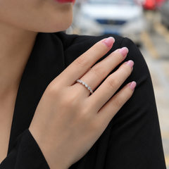 925 Sterling Silver Wave Moissanite Band Ring (2.0mm Round Bezel Set) | Authentic Moissanite Stacking Ring