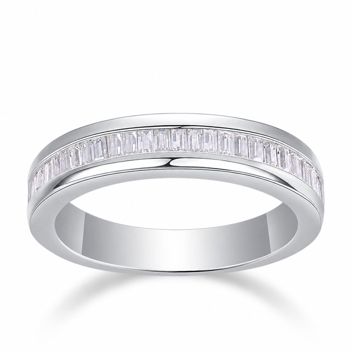 Authentic Moissanite Baguette Band Ring in 925 Sterling Silver | Certified Moissanite Wedding Ring