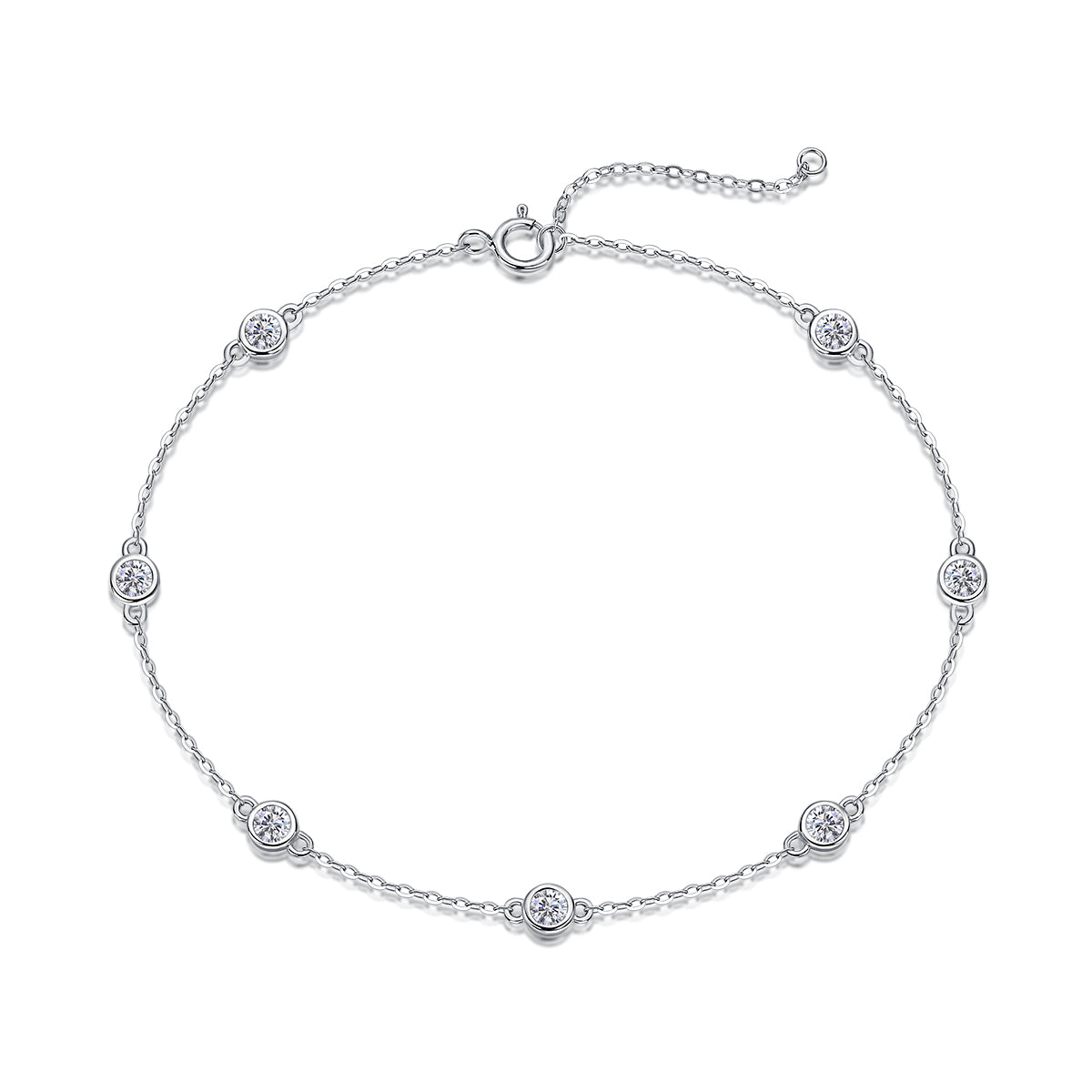 Silver bracelet with small round diamonds on a white background