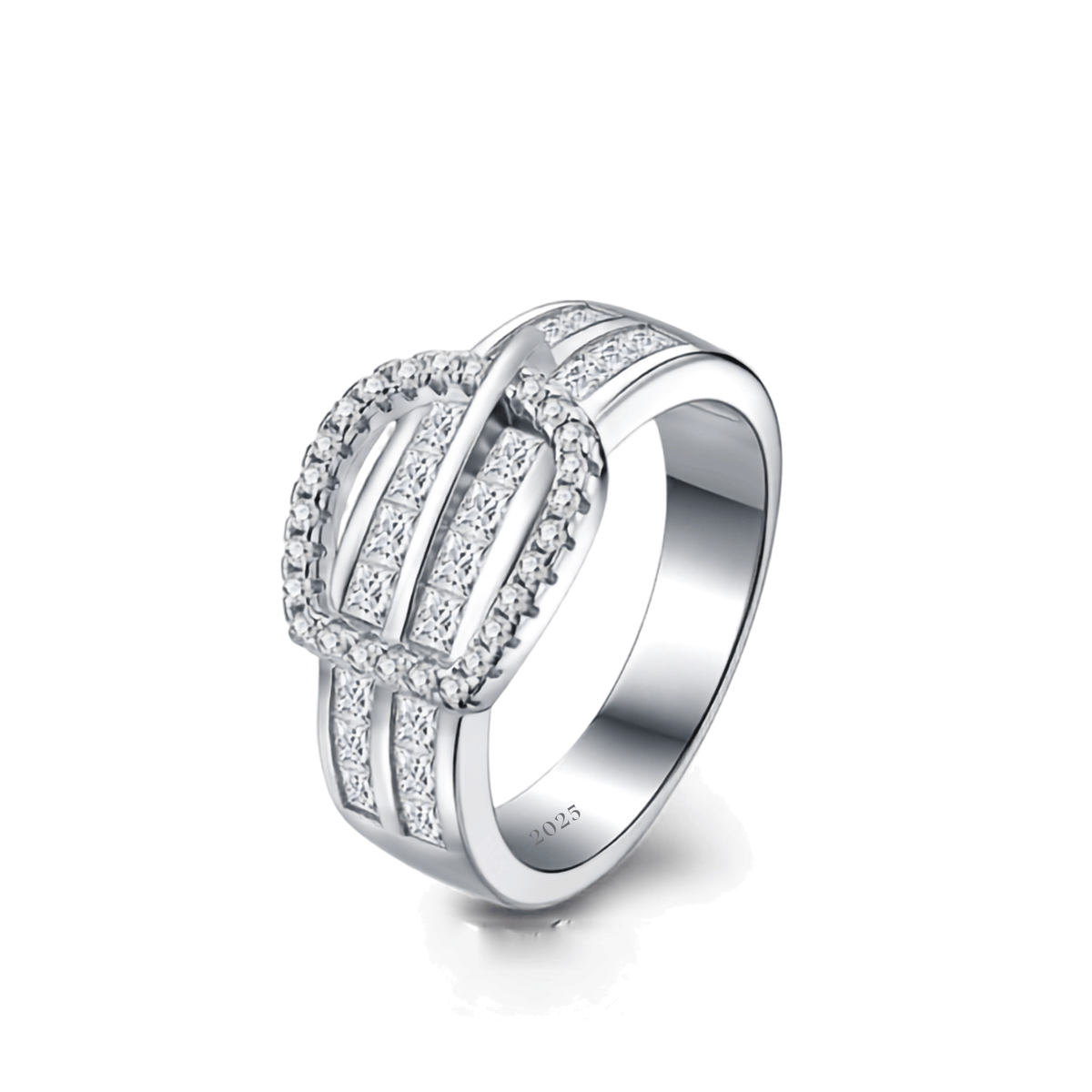 925 Sterling Silver Square Moissanite Statement Ring | Authentic Moissanite Halo Band with Certificate