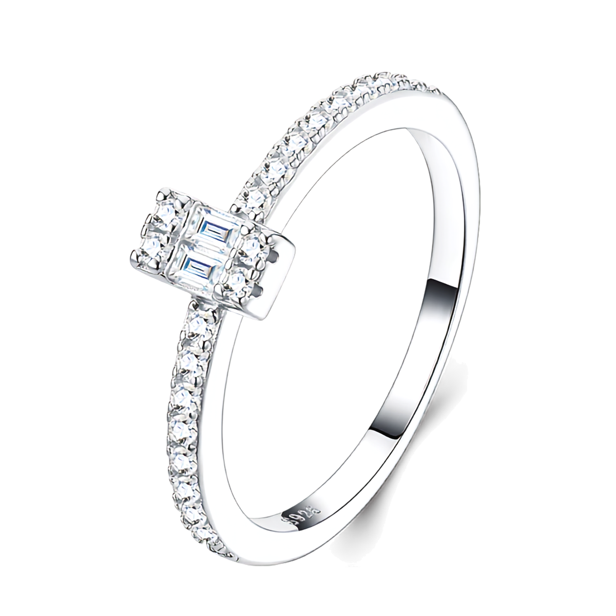 925 Sterling Silver Baguette Moissanite Pavé Ring | Authentic Moissanite Minimal Engagement/Promise Ring