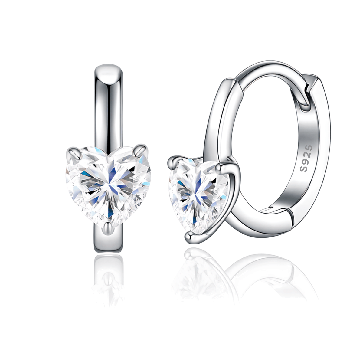 S925 Sterling Silver Heart-Cut Moissanite Huggie Hoop Earrings — 5×5mm (0.5 ct) Sparkle