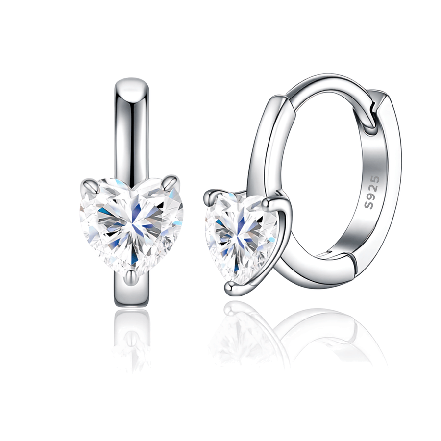 S925 Sterling Silver Heart-Cut Moissanite Huggie Hoop Earrings — 5×5mm (0.5 ct) Sparkle