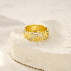 18K Gold Plated Moissanite Ring – 925 Sterling Silver Leaf Band