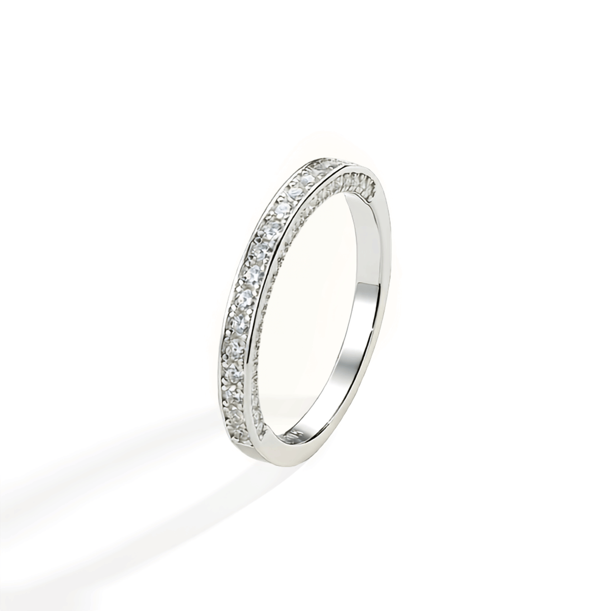 925 Sterling Silver Double Row Moissanite Pavé Band Ring (2.3mm) | Authentic Round-Cut Moissanite Stacking/Wedding Band