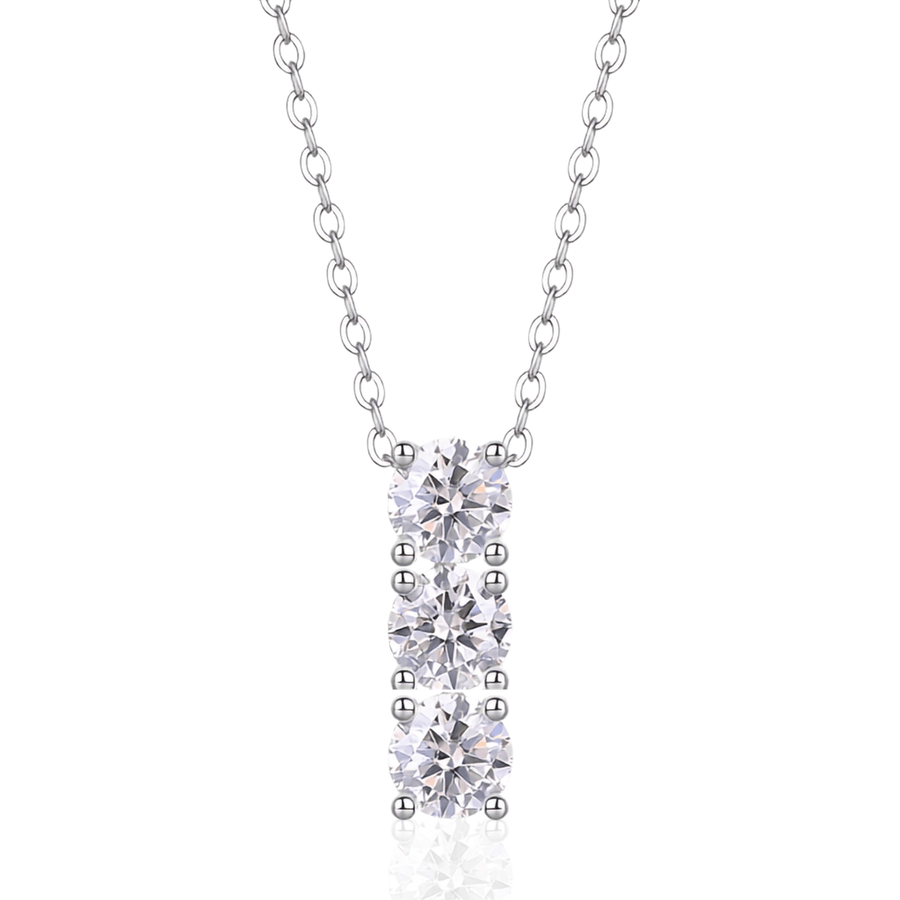 1.5ctw Triple Stone Moissanite Vertical Drop Necklace in S925 Sterling Silver
