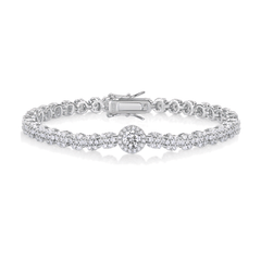 Moissanite Halo Cluster Bracelet – S925 Sterling Silver