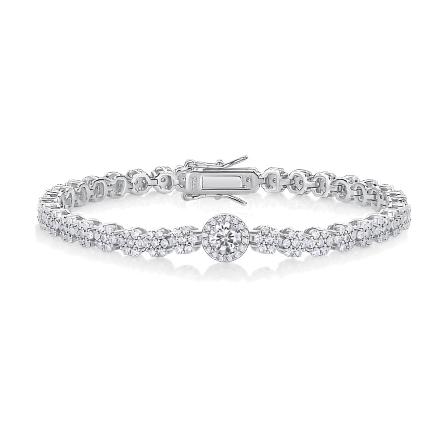 Moissanite Halo Cluster Bracelet – S925 Sterling Silver