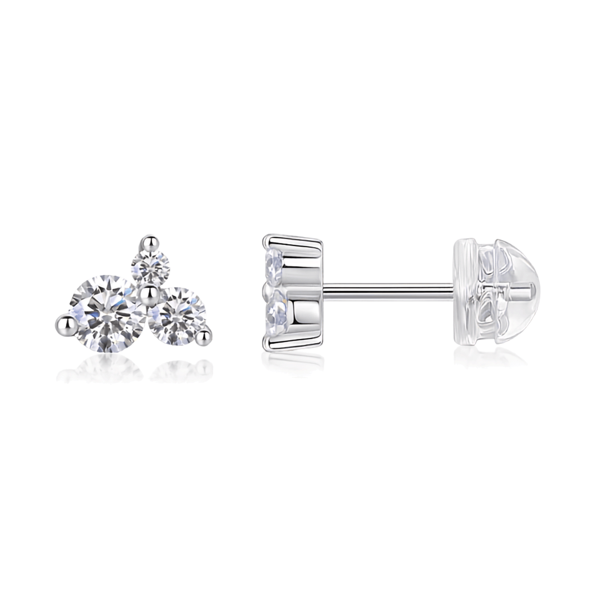 925 Sterling Silver Three-Stone Round Moissanite Cluster Stud Earrings