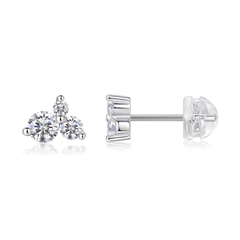925 Sterling Silver Three-Stone Round Moissanite Cluster Stud Earrings