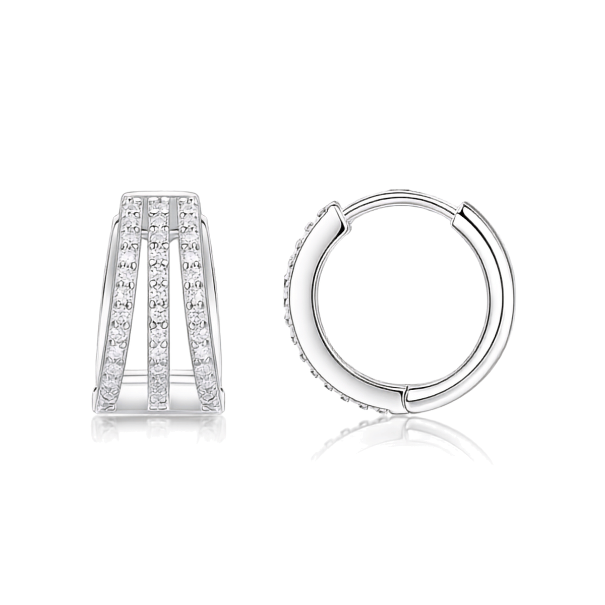Triple-Row Moissanite Hoop Earrings in S925 Sterling Silver — 14mm Wide Sparkle Hoops