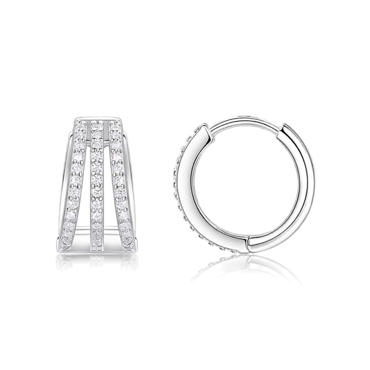 Triple-Row Moissanite Hoop Earrings in S925 Sterling Silver — 14mm Wide Sparkle Hoops
