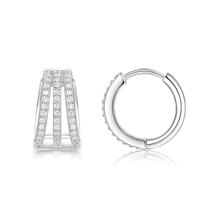 Triple-Row Moissanite Hoop Earrings in S925 Sterling Silver — 14mm Wide Sparkle Hoops