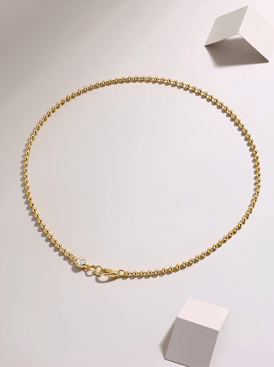 Moissanite Ball Chain Necklace – 14K Gold Plated Sterling Silver
